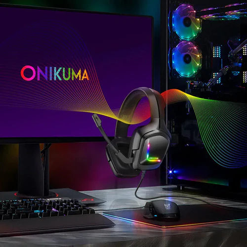 ONIKUMA K20 Wired Gaming Headset with Microphone & RGB Light - Clear Audio & Comfortable Design