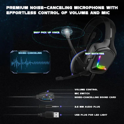 ONIKUMA K20 Wired Gaming Headset with Microphone & RGB Light - Clear Audio & Comfortable Design