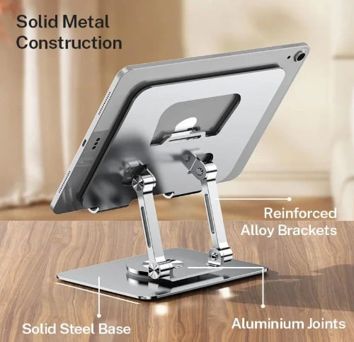 DRAGON SLAY Heavy Duty Tablet Stand - Adjustable Height & Angle, 360° Rotate for 4-12 Inch Tablets & Phones (J18) - Space Grey