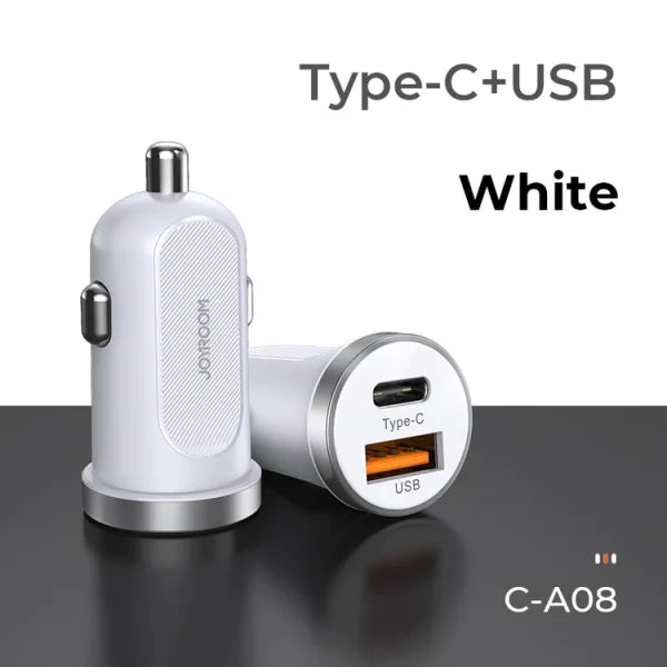 Mini dual-port 30W smart car charger PD+QC3.0  C-A08 - White - Saif Al Najmi Kw