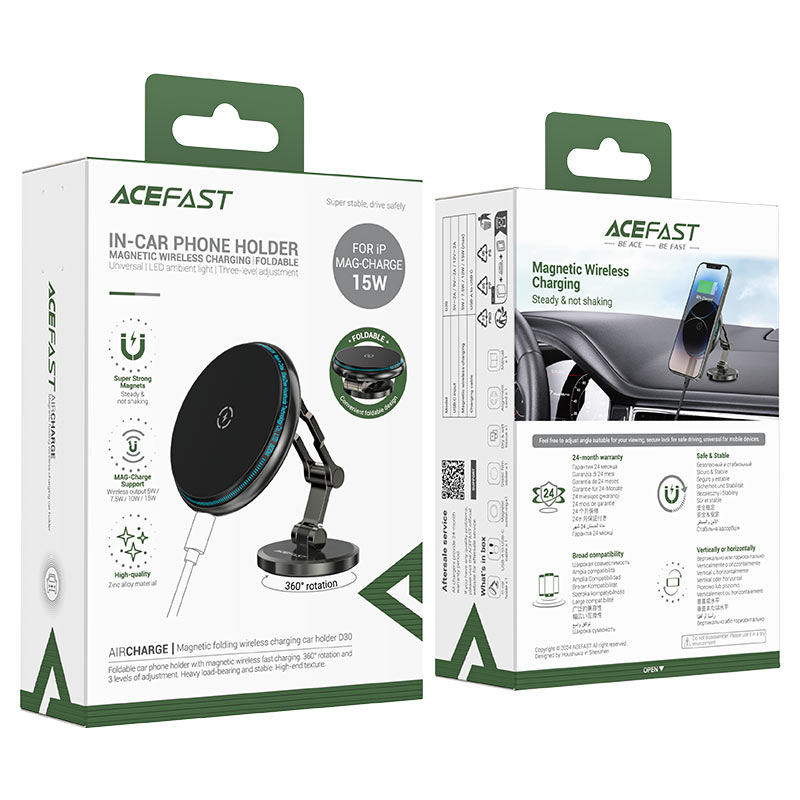 Acefast Fast Wireless Charger Magnetic Car Holder D30