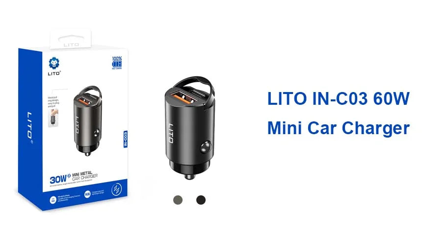 LITO 60W Fast Charging Metal Car Charger IN-C03 - Dual USB Ports & Quick Charge