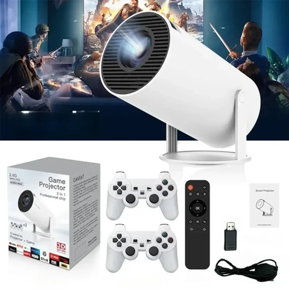 Wireless Smart Gaming Projector (4K) | 5000 Lumens | Android 11 | 64GB with 2 Controllers (M300 MAX)