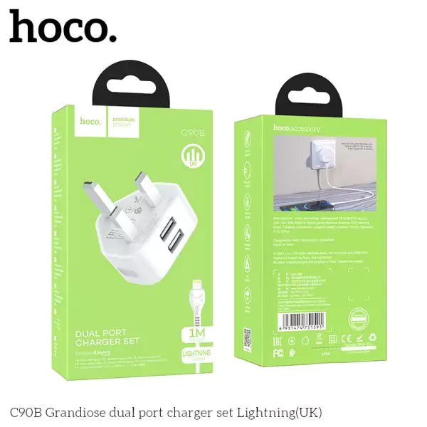 C90B Grandiose dual port charger set(iP)(UK) - White - Saif Al Najmi Kw