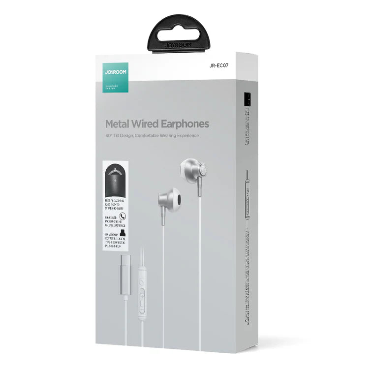 TYPE-C Series Half In-Ear Wired Earphones JR-EC07 - White - Saif Al Najmi Kw