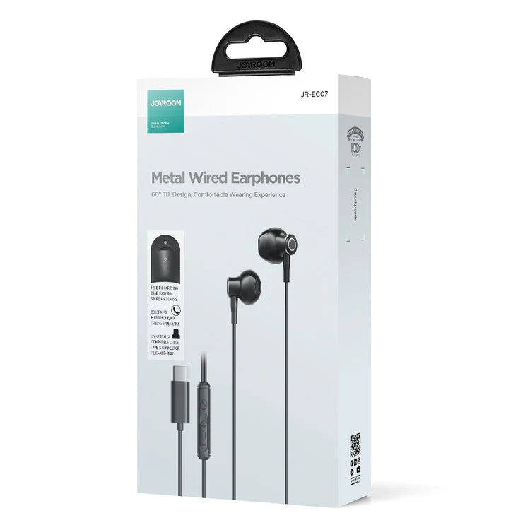 TYPE-C Series Half In-Ear Wired Earphones JR-EC07 - Black - Saif Al Najmi Kw