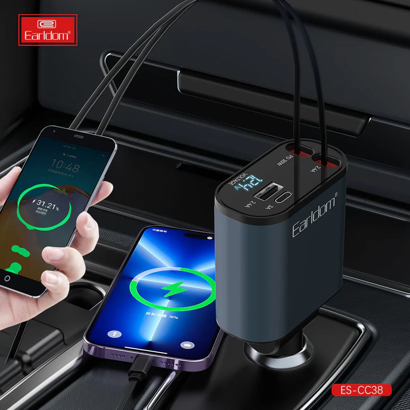 Earldom CC38 Retractable 4-in-1 Car Mobile Phone Charger