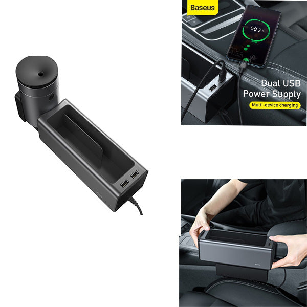 Baseus inAuto Deluxe Metal Armrest Console Organizer (Dual USB Power Supply) CRCWH-A01 – Black - Saif Al Najmi Kw