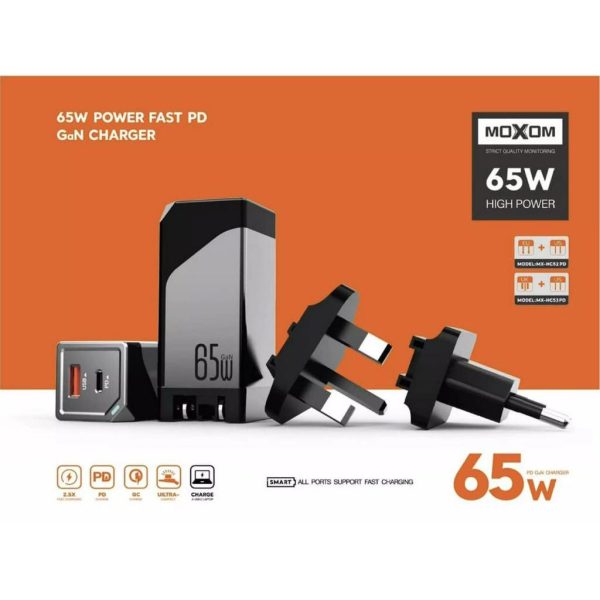 Moxom MX-HC53 PD GaN 65W Power Type-C Port + QC USB Port Fast Charge Wall Charger - Saif Al Najmi Kw