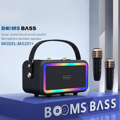 BOOMS BASS M3201+ TWS Wireless Bluetooth Dual Microphone Karaoke Family KTV Portable 3D Stereo Speaker - Saif Al Najmi Kw