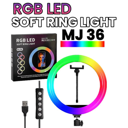 MJ-36 RGB LED Soft Ring Light - Adjustable Lighting for YouTube, Photography & Live Streaming