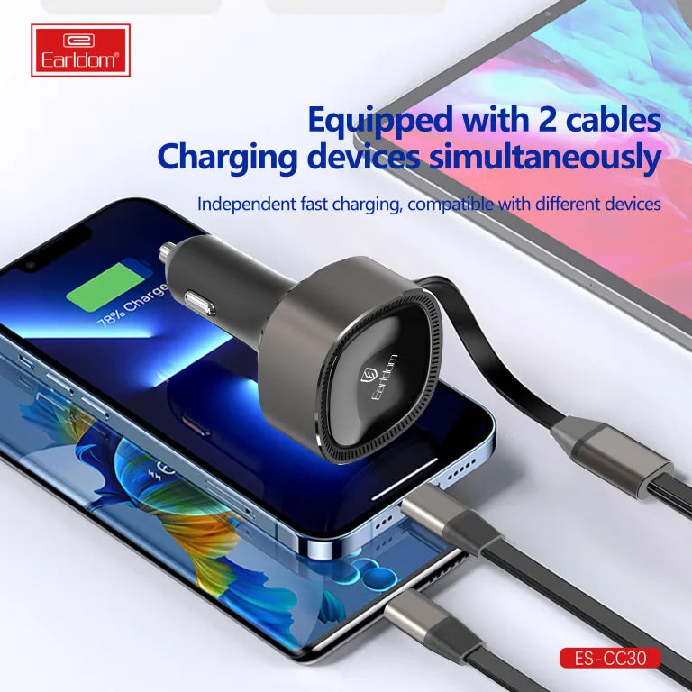 Earldom ES-CC30 30W Retractable USB C Car Charger