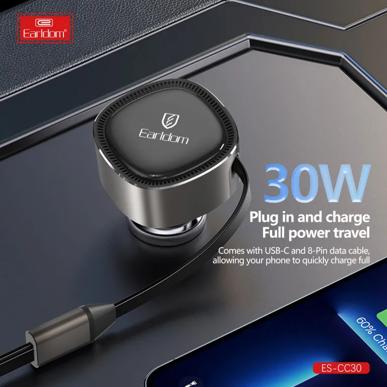 Earldom ES-CC30 30W Retractable USB C Car Charger