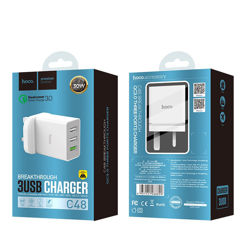 C48 Breakthrough QC3.0 three ports charger(UK) - White - Saif Al Najmi Kw