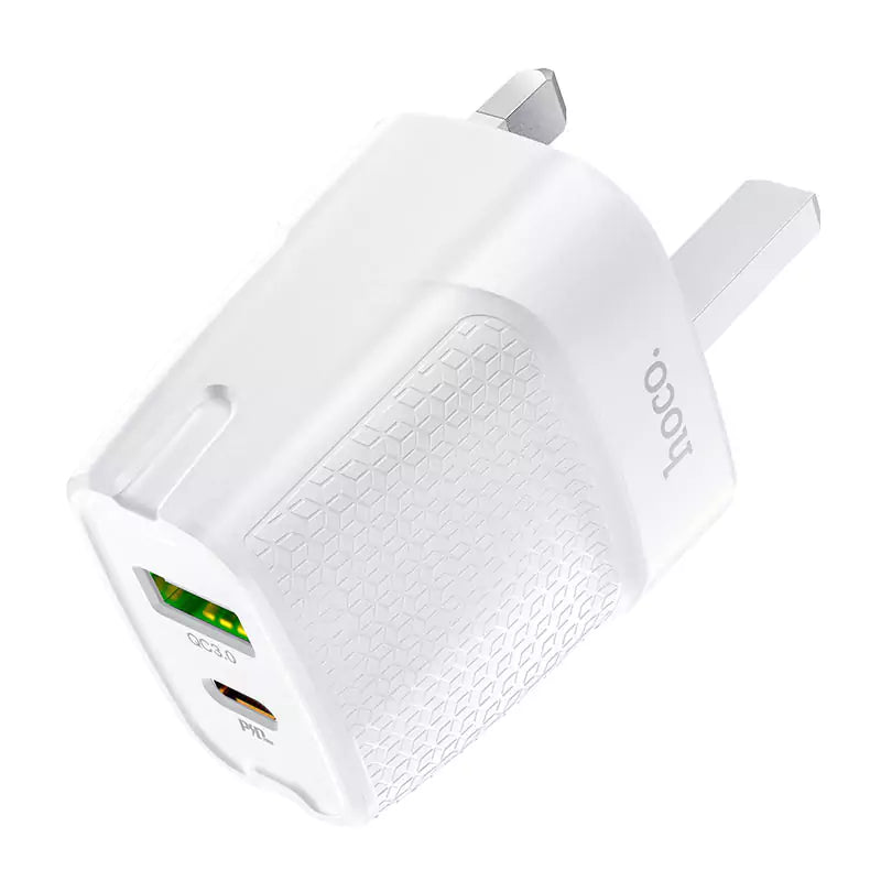 C85B Bright dual port PD20W+QC3.0 charger(UK) - White - Saif Al Najmi Kw