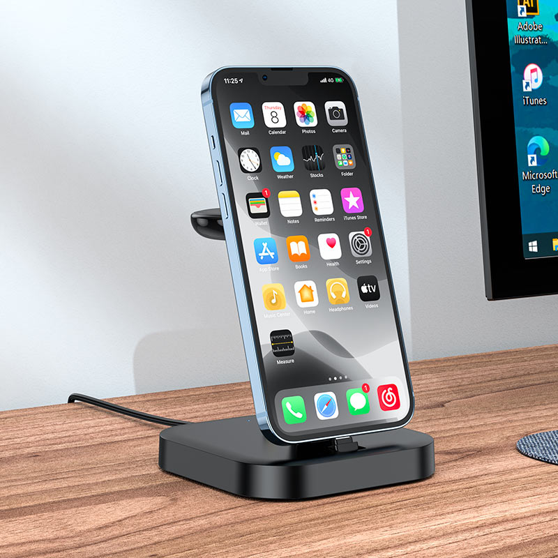 HOCO CW43 3-in -1 Desktop Dock Station 5V 2.1A Charger For iPhone 14 13 Pro Max Wireless Charger Stand For iWatch 8 7 SE 2 Ultra - Saif Al Najmi Kw