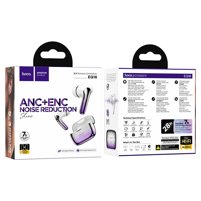 EQ16 Shine true wireless ANC+ENC Noise Reduction BT headset - purple glaze