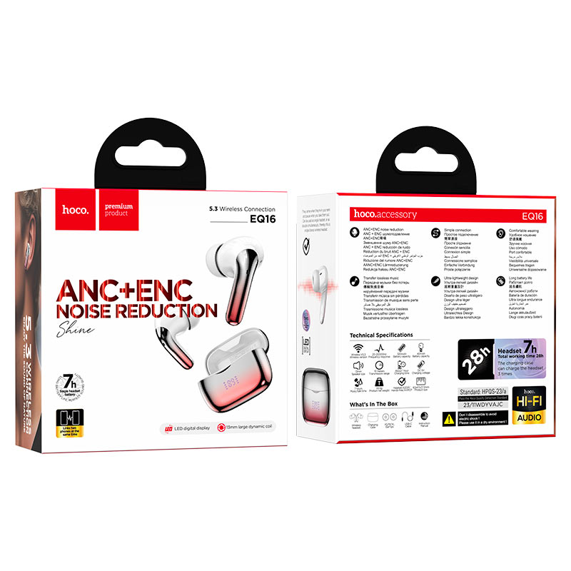 EQ16 Shine true wireless ANC+ENC Noise Reduction BT headset - red glaze