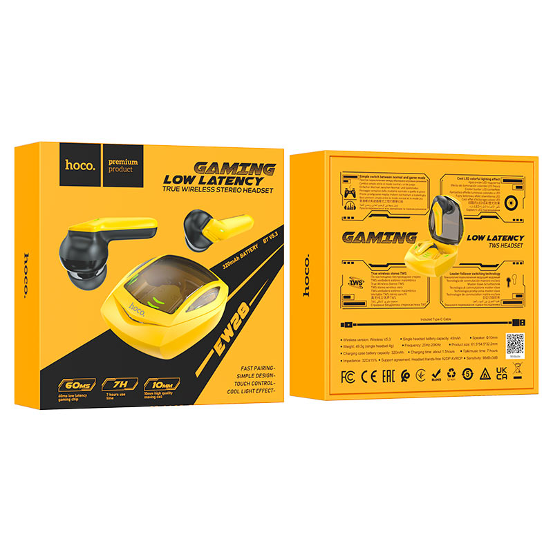 EW28 Magic true wireless BT gaming headset - yellow