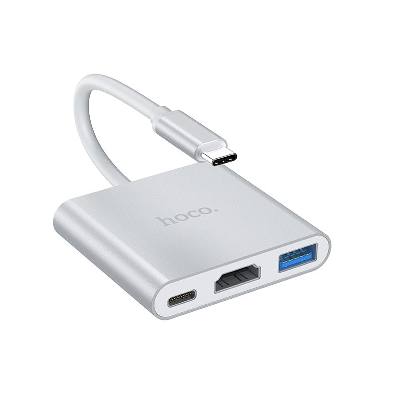 HB14 Easy use Type-C adapter(Type-C to USB3.0+HDMI+PD) - Silver - Saif Al Najmi Kw