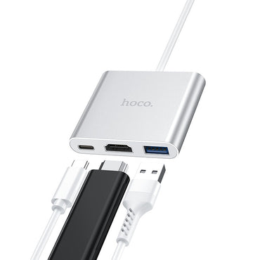 HB14 Easy use Type-C adapter(Type-C to USB3.0+HDMI+PD) - Silver - Saif Al Najmi Kw