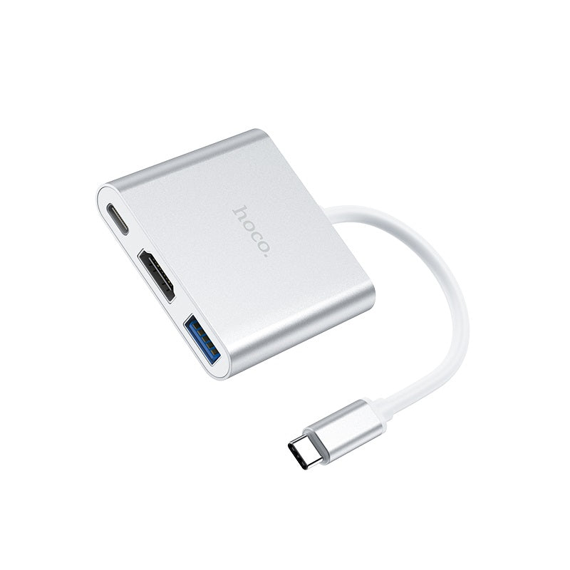 HB14 Easy use Type-C adapter(Type-C to USB3.0+HDMI+PD) - Silver - Saif Al Najmi Kw