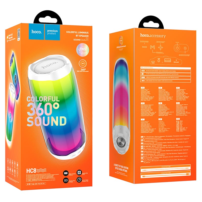 Hoco HC8 Pulsating colorful luminous wireless speaker - White