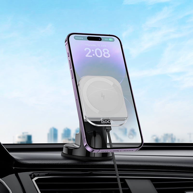 HW18 Crystal magnetic wireless fast charging car holder(center console) - GREY - Saif Al Najmi Kw