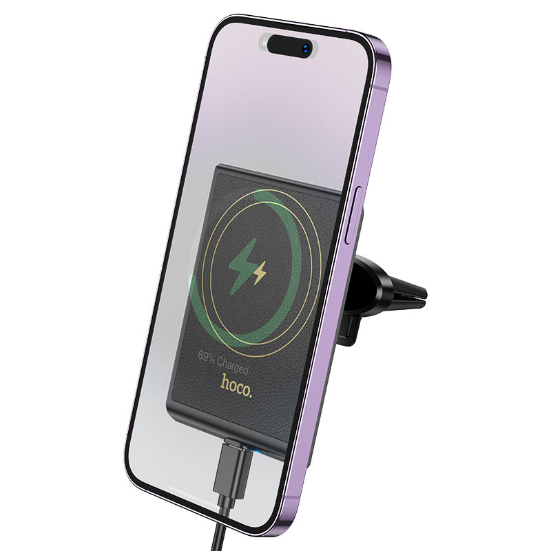 HW19 Precious magnetic wireless fast charging car holder(air outlet) - Black - Saif Al Najmi Kw