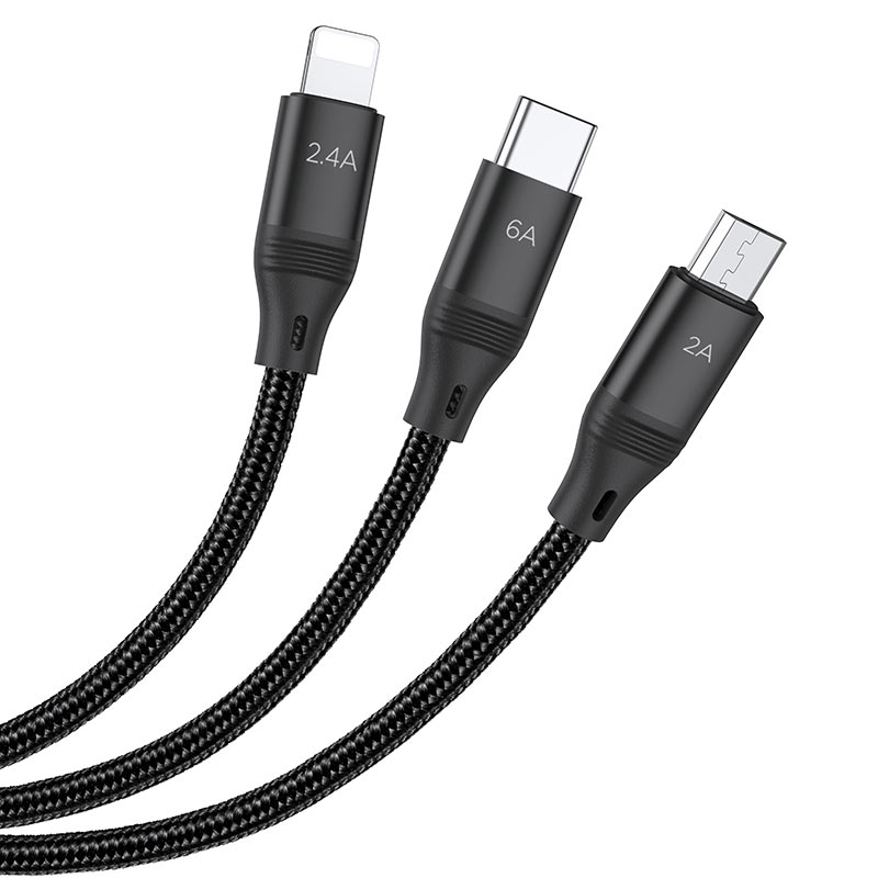 Hoco U104 3-in-1 Ultra 6A fast charging data cable(for iP+Micro+Type-C) 1.2M