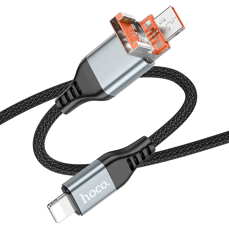 U128 Viking 2-in-1 charging data cable USB/Type-C to iP - Black - Saif Al Najmi Kw