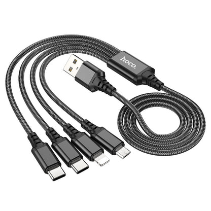 Hoco X76 4-in-1 Super charging cable(Type-C+Type-C+iP+Micro)