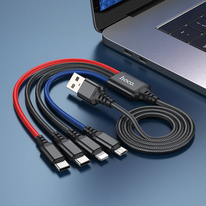 Hoco X76 4-in-1 Super charging cable(Type-C+Type-C+iP+Micro)