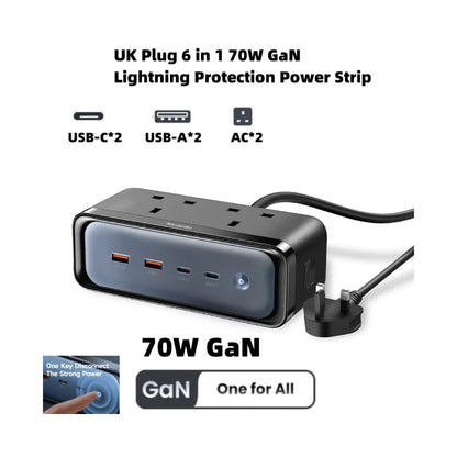 Mcdodo CH-459 70W 6-in-1 GaN Power Strip with Lightning Protection - Black