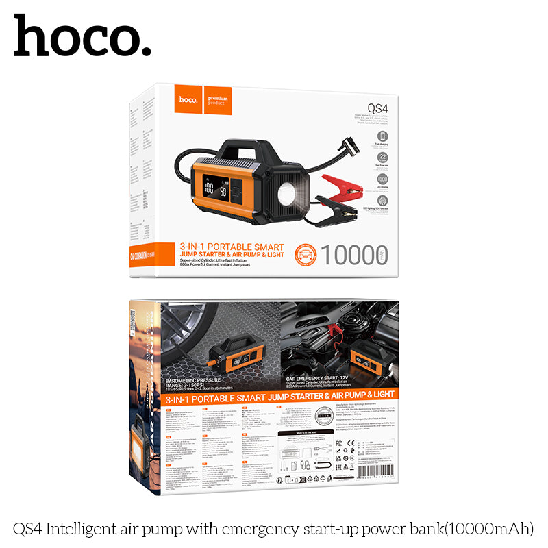 Hoco QS4 Air Pump with Emergency Start Power Bank 10000mAh - Multi-Function Portable Power