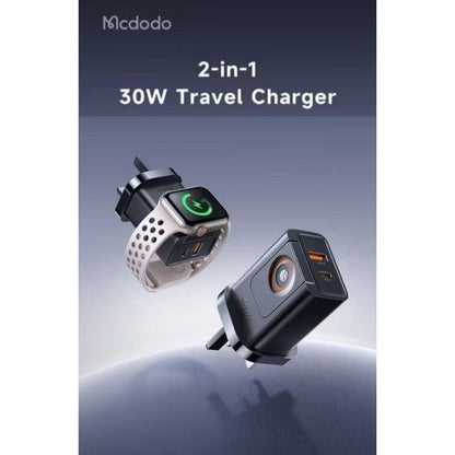 Mcdodo CH-398 30W 2-in-1 UK Travel Charger 3Pin USB A + USB C + Watch Charger