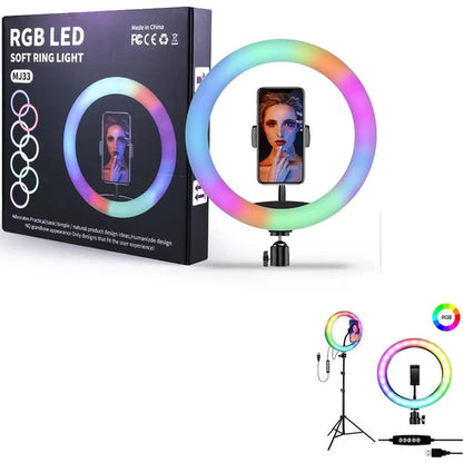 MJ-33 RGB LED Soft Ring Light with Stand - Selfie Light for YouTube, Photography, Makeup & Live Streaming