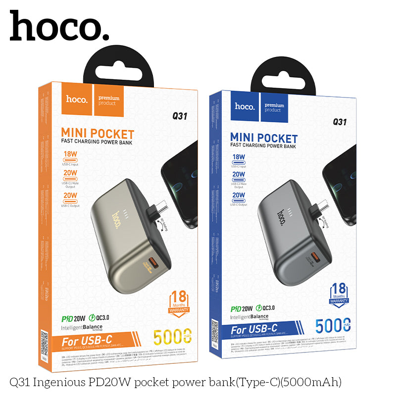 HOCO Q31 Ingenious PD20W 5000mAh Pocket Power Bank (Type-C) - Fast Charging & Portable