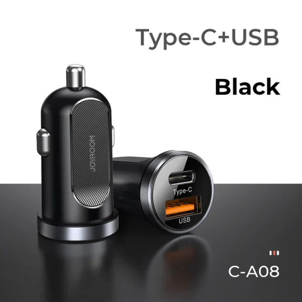 Mini dual-port 30W smart car charger PD+QC3.0  C-A08 - Black - Saif Al Najmi Kw